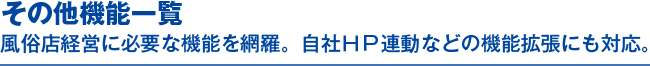 その他の機能一覧　風俗店経営に必要な機能を網羅。自社ＨＰ連動などの機能拡張にも対応